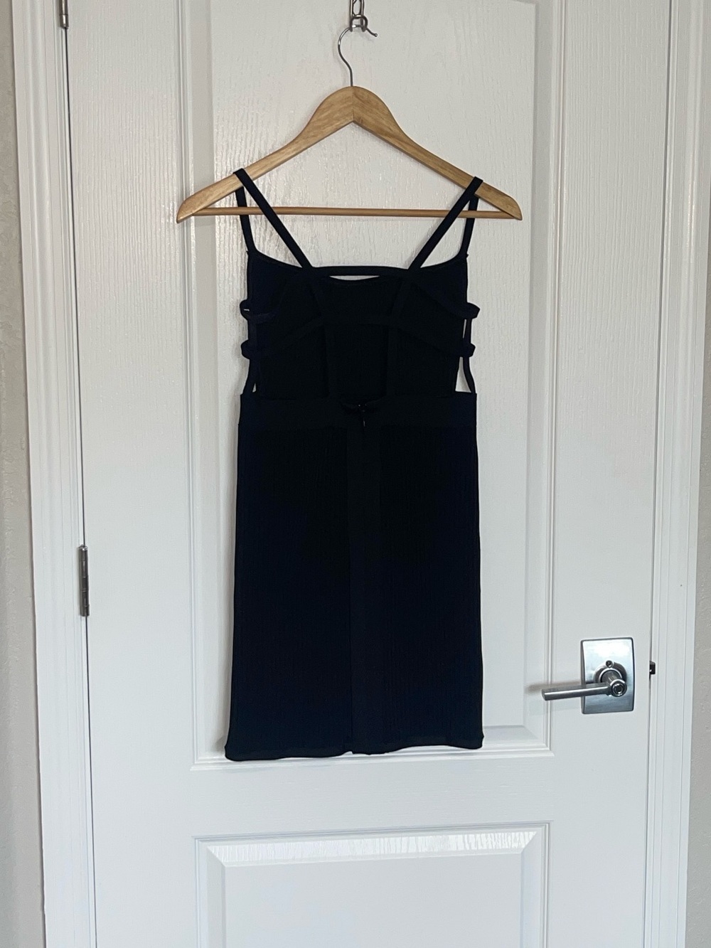 TIGER MIST Classic Black Ribbed Mini Dress with Strappy Sides and Back Medium - Picture 5 of 11